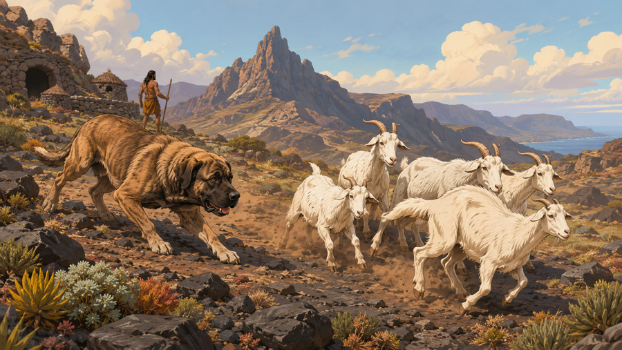 Representación del juego El Perro y las Cabras en paisaje canario